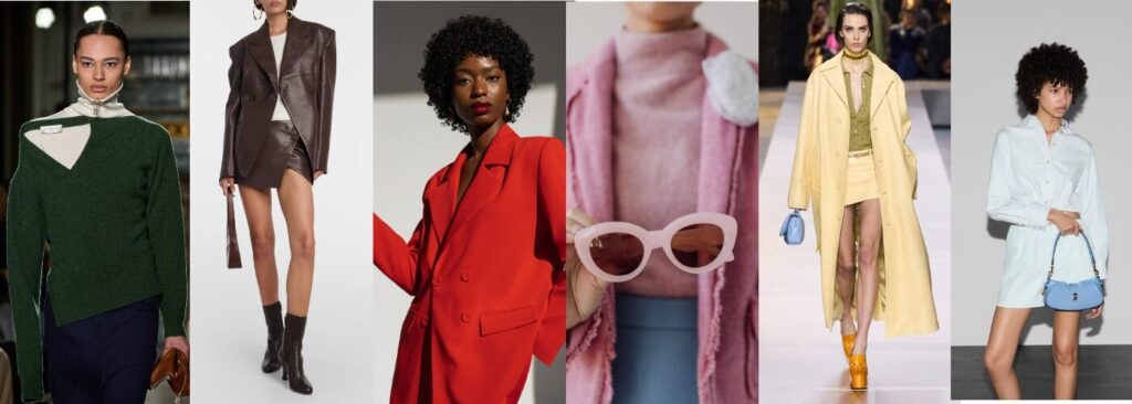 Collage di modelle in passerella con look nei colori di tendenza dell'autunno inverno 24 25